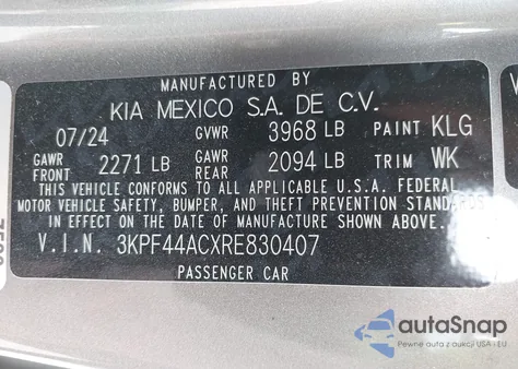 2024 Kia Forte Gt from USA, damaged, VIN 3KPF44ACXRE830407